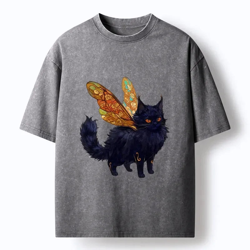 Washed unisex cat t-shirt for everyday