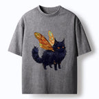 Washed unisex cat t-shirt for everyday