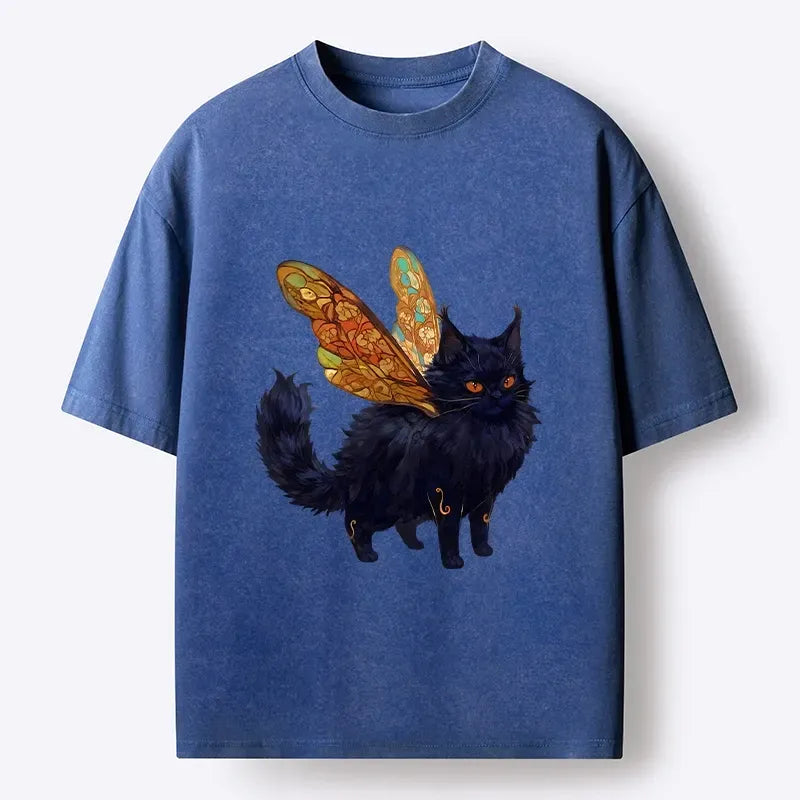Japanese black cat art t-shirt