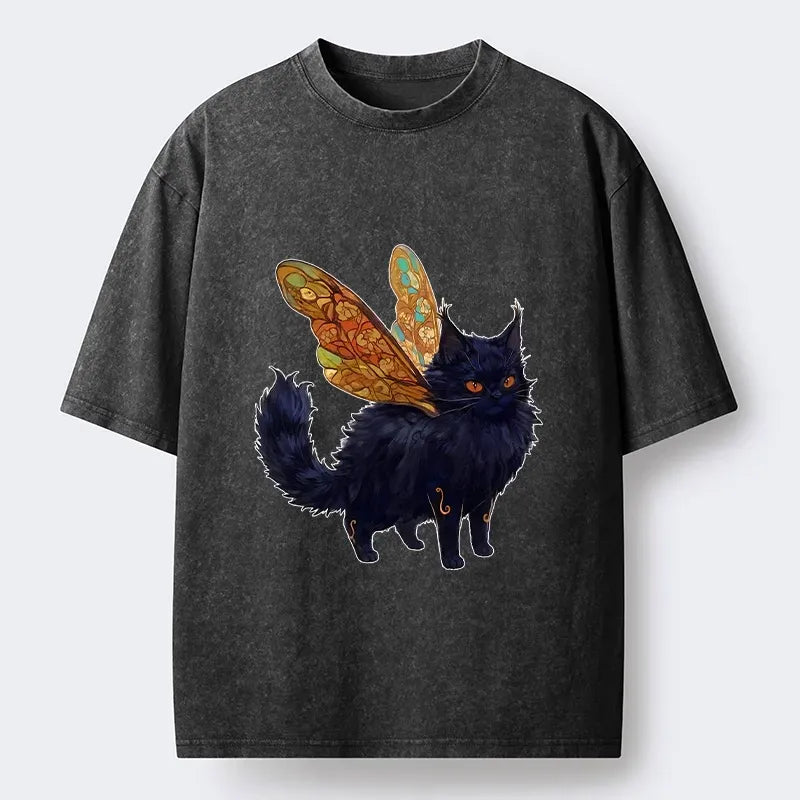Washed unisex cat t-shirt for everyday