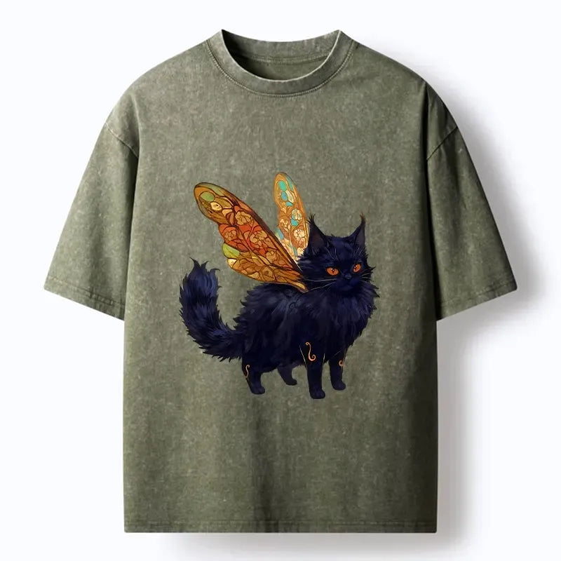 Washed unisex cat t-shirt for everyday