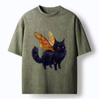 Washed unisex cat t-shirt for everyday