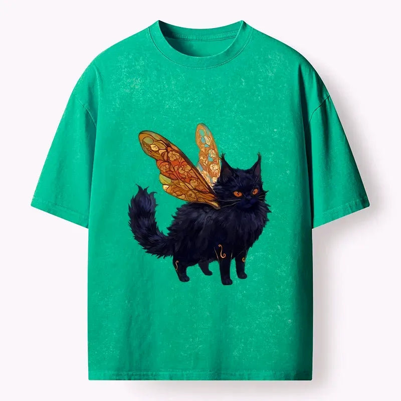 Washed unisex cat t-shirt for everyday