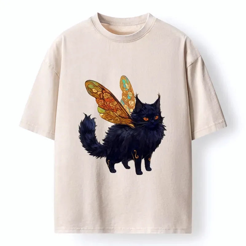 Japanese black cat art t-shirt