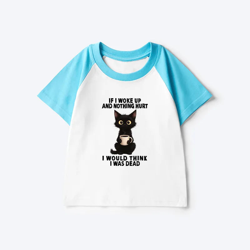 Kyoto-Lion Funny Cute Black Cat And Coffee Meme Kids Raglan T-shirt