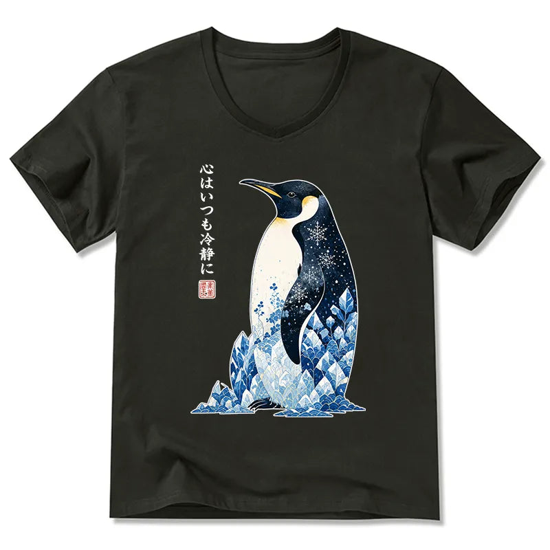 Kyoto-Lion Keep Calm Penguin V-Neck Classic T-Shirt