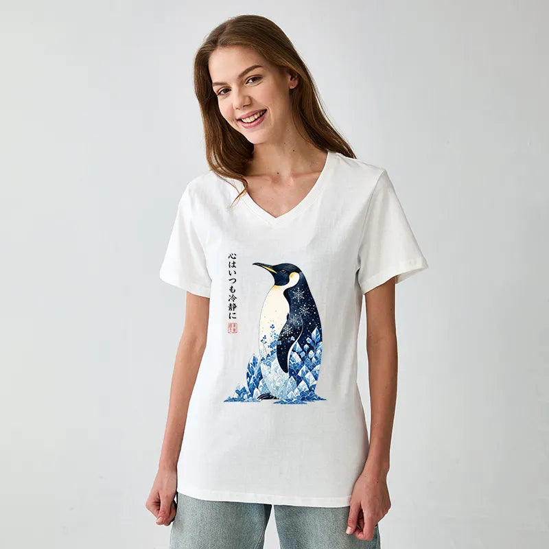 Kyoto-Lion Keep Calm Penguin V-Neck Classic T-Shirt