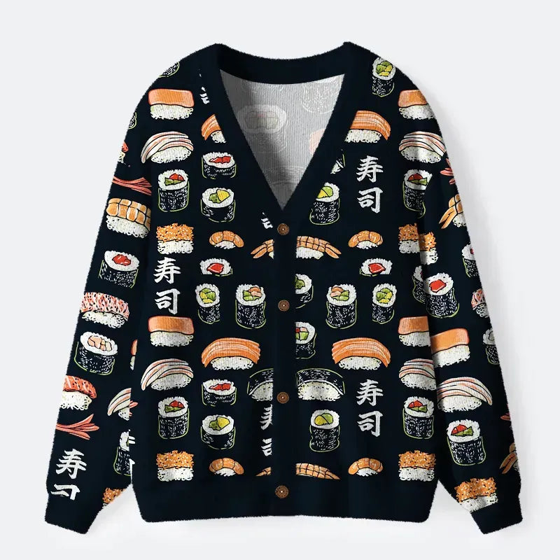 Kyoto-Lion Delicious Sushi Ugly Cardigan Sweater