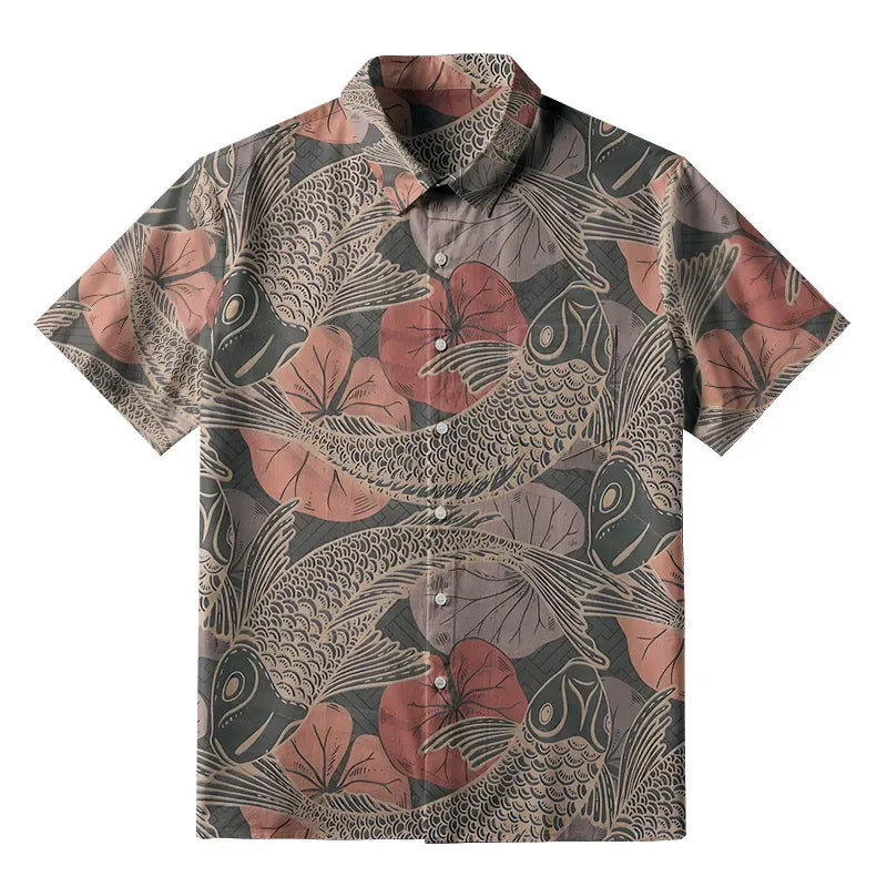 Kyoto-Lion Swimming Koi Button-up Shirt