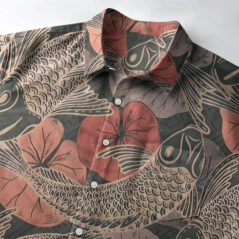 Japanese Koi Fish Button Up Shirt