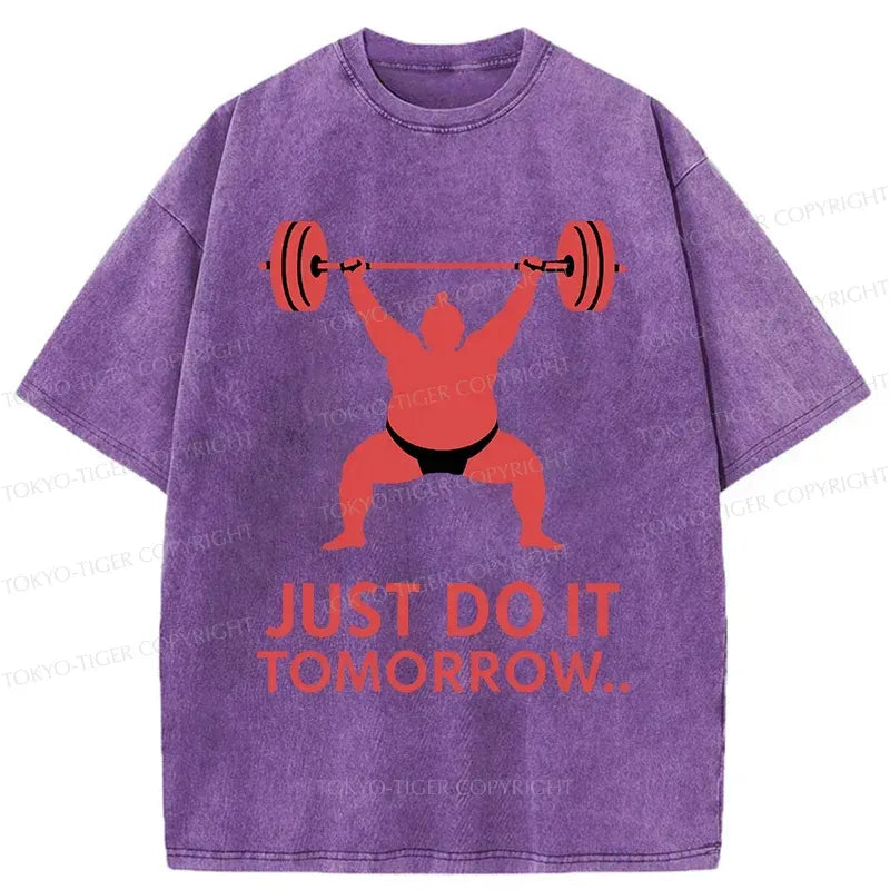 Kyoto-Lion Sumo Wrestler Lifting Weights Washed T-Shirt
