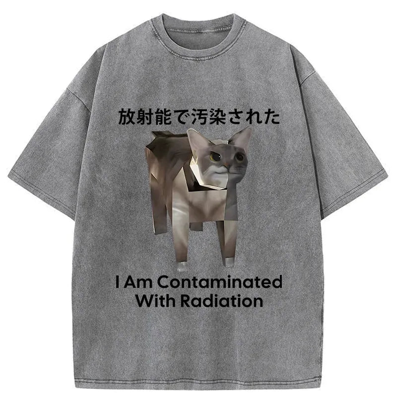 Kyoto-Lion Nuclear Contaminated Cat Funny Washed T-Shirt