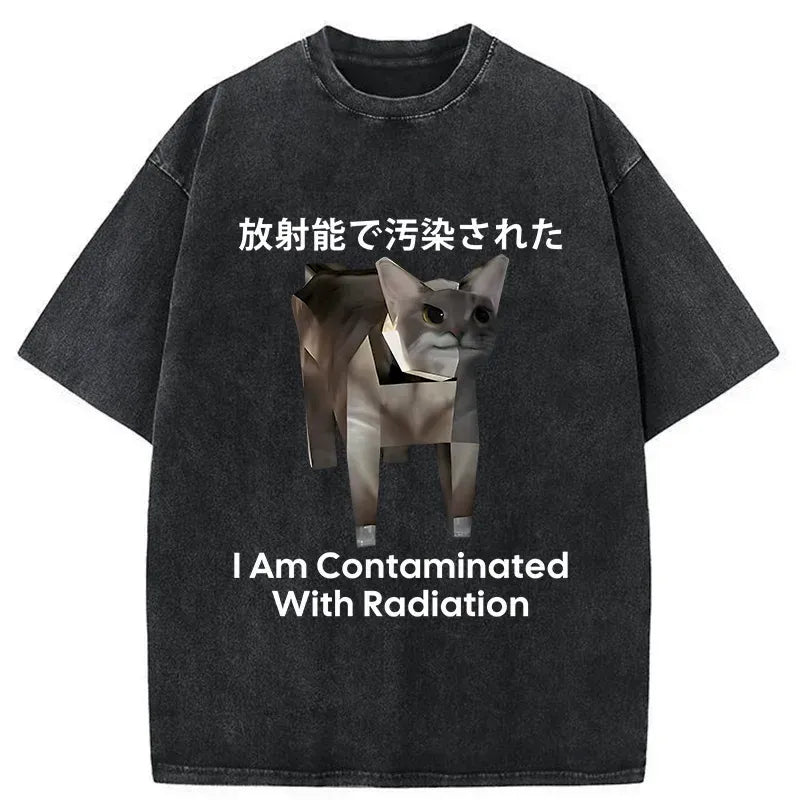 Kyoto-Lion Nuclear Contaminated Cat Funny Washed T-Shirt