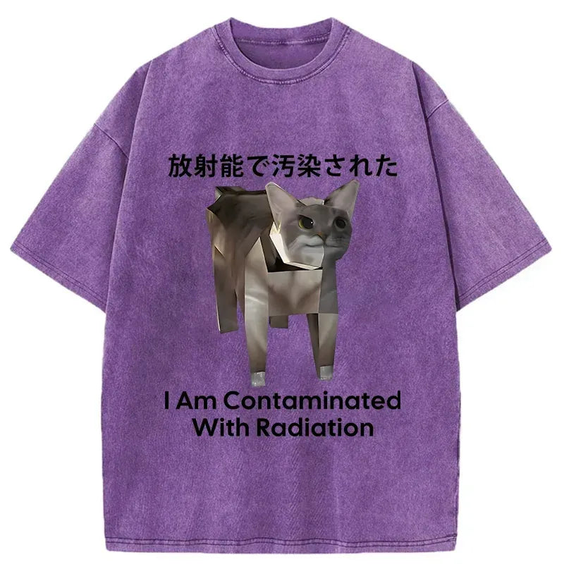 Kyoto-Lion Nuclear Contaminated Cat Funny Washed T-Shirt