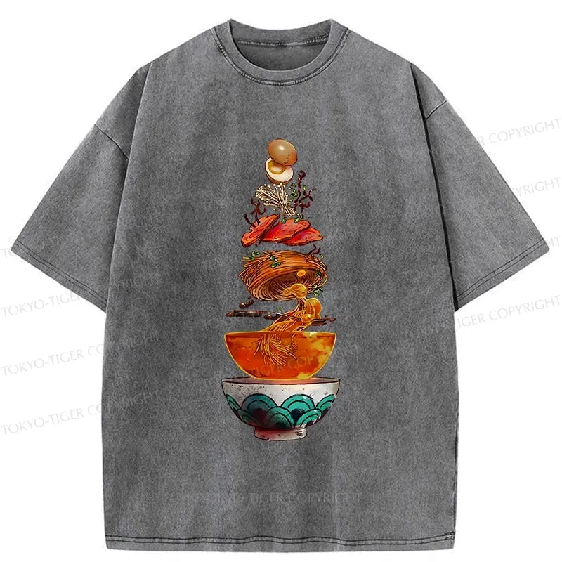 Kyoto-Lion Funny Ramen Layers Washed T-Shirt