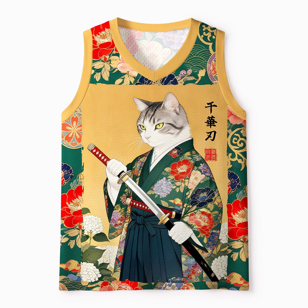 Japanese Samurai Cat Tank Top for Summer