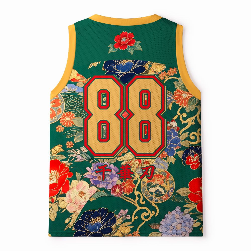 Kyoto-Lion Peony Flower Japanese Sword Samurai Cat Mesh Tank Top