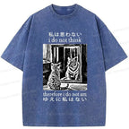 Japanese washed cat t-shirt for daily wear