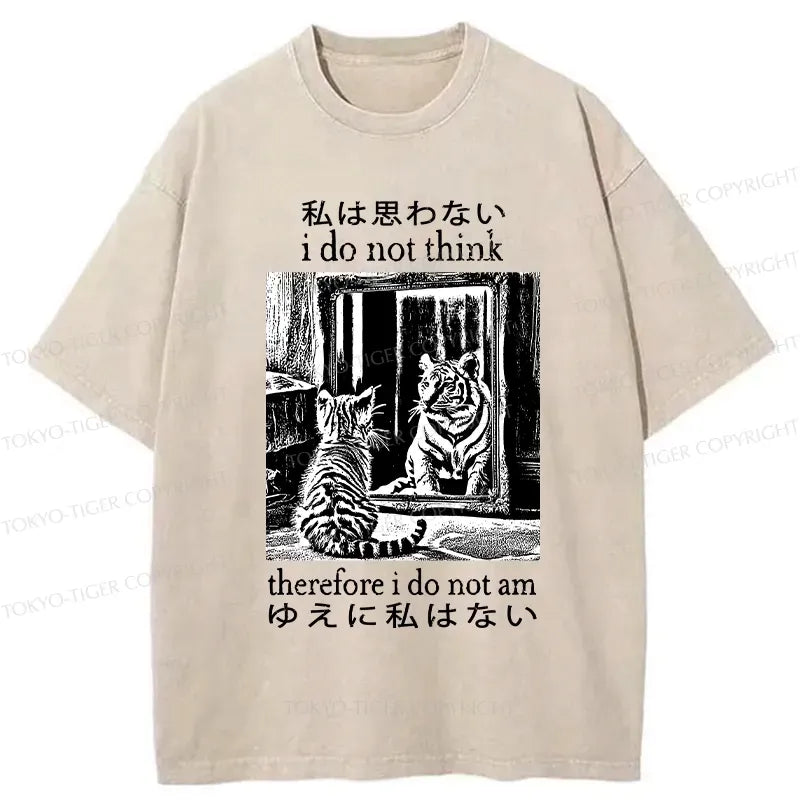 Kyoto-Lion Thinking Cat Japanese Washed T-Shirt