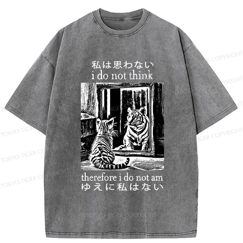 Kyoto-Lion Thinking Cat Japanese Washed T-Shirt