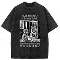 Japanese washed cat t-shirt for daily wear