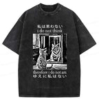 Japanese washed cat t-shirt for daily wear