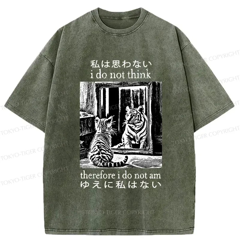 Kyoto-Lion Thinking Cat Japanese Washed T-Shirt