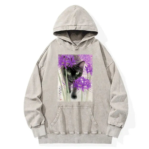 Kyoto-Lion A Cat Among The Flowers Washed Hoodie