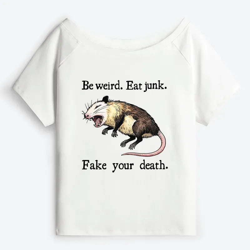 Kyoto-Lion Possum Playing Dead Off Shoulder T-Shirt