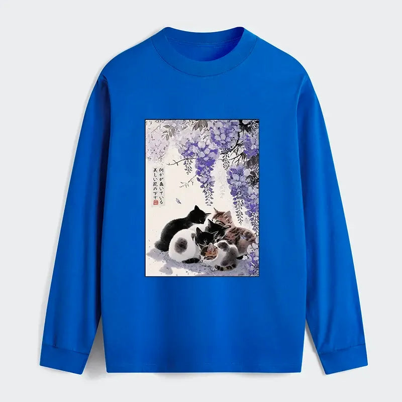 Kyoto-Lion Cats plotting under the wisteria Classic Long Sleeve T-Shirt