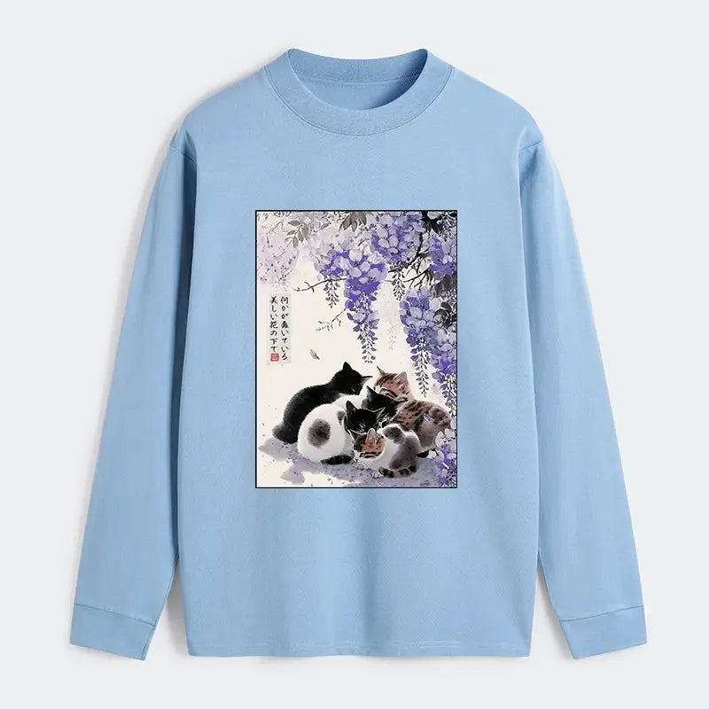 Kyoto-Lion Cats plotting under the wisteria Classic Long Sleeve T-Shirt