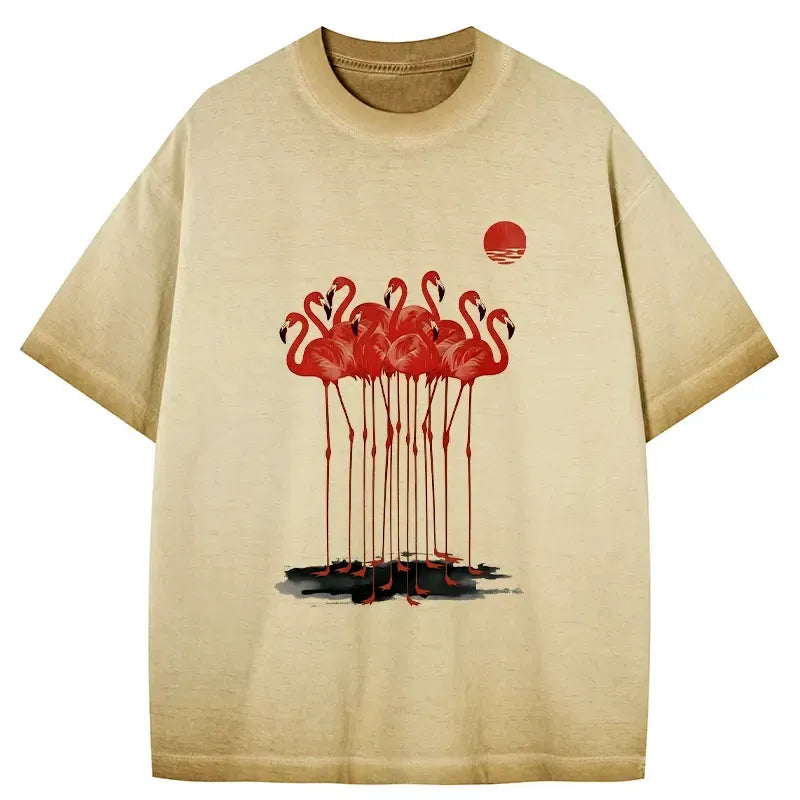 Kyoto-Lion Flamingos at Dusk Gradient Washed T-Shirt