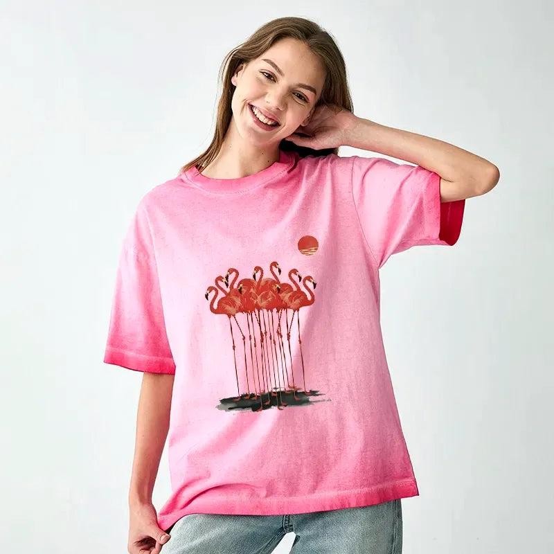 Kyoto-Lion Flamingos at Dusk Gradient Washed T-Shirt