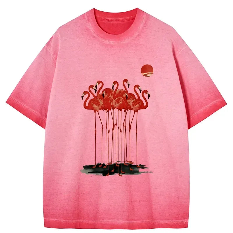 Kyoto-Lion Flamingos at Dusk Gradient Washed T-Shirt