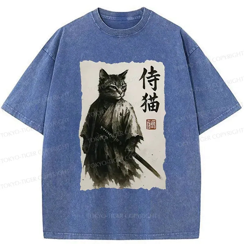 Japanese Samurai Cat T-Shirt On Sale
