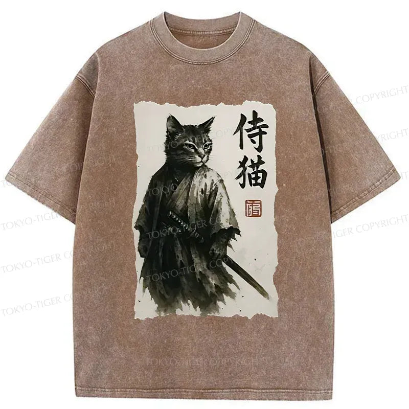 Japanese Samurai Cat T-Shirt On Sale