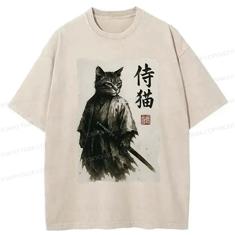 Japanese Samurai Cat T-Shirt On Sale