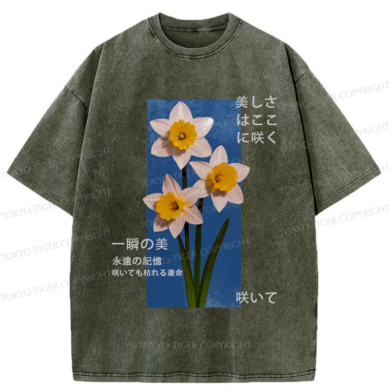 Japanese flowers poster t-shirt for daily wear