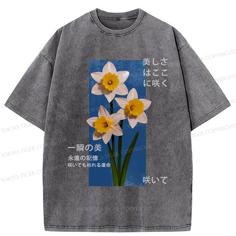 Japanese flowers poster t-shirt for daily wear