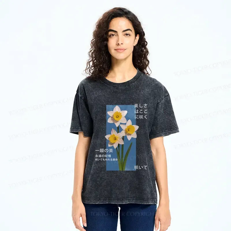 Japanese flowers poster t-shirt for daily wear