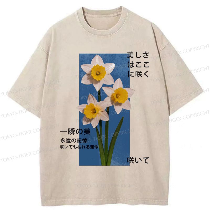 Japanese flowers poster t-shirt for daily wear