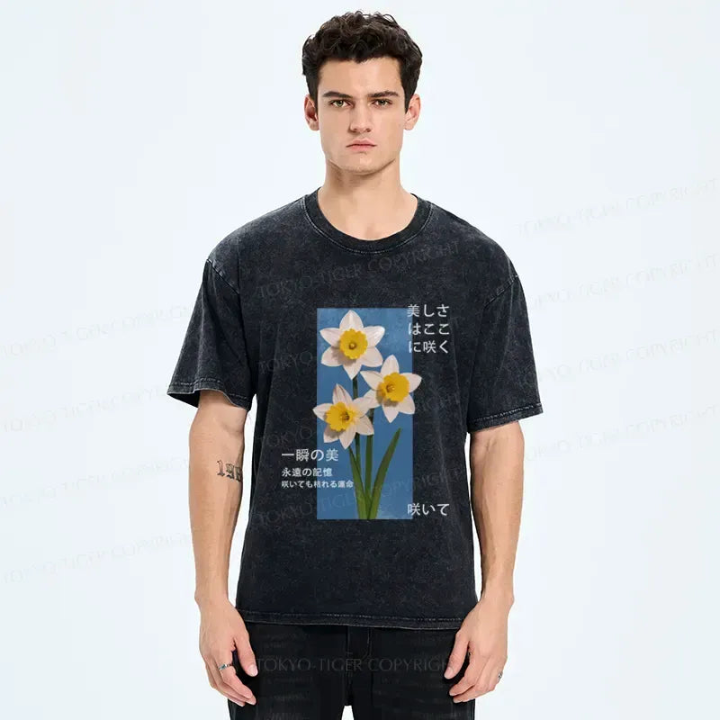 Vintage ukiyo-e floral t-shirt streetwear style