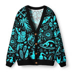 Kyoto-Lion Dark Occult Witchy Rabbit Skull Mushroom Ugly Cardigan Sweater