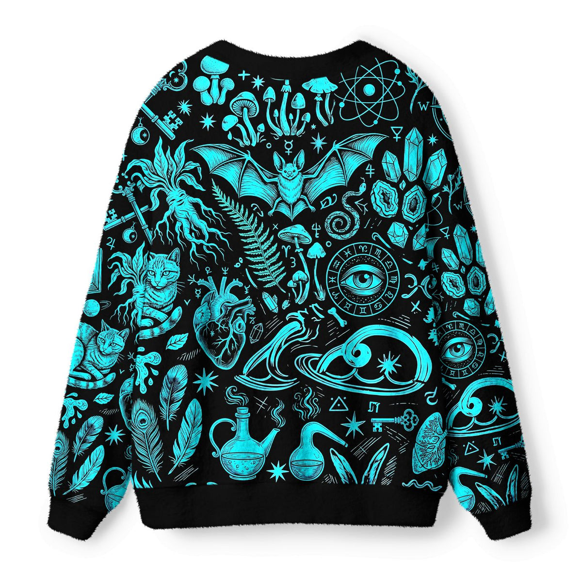 Kyoto-Lion Dark Occult Witchy Rabbit Skull Mushroom Ugly Cardigan Sweater