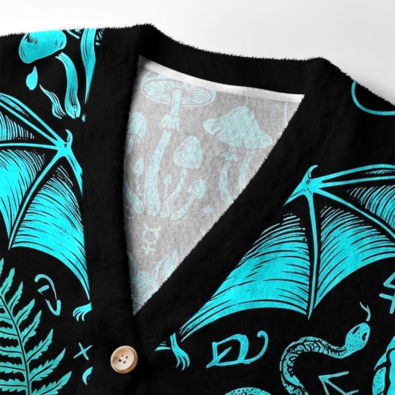 Kyoto-Lion Dark Occult Witchy Rabbit Skull Mushroom Ugly Cardigan Sweater