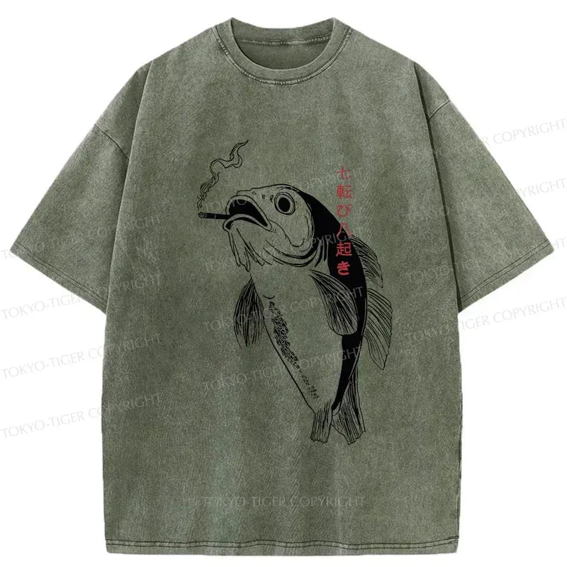 Kyoto-Lion Smoked Fish Washed T-Shirt