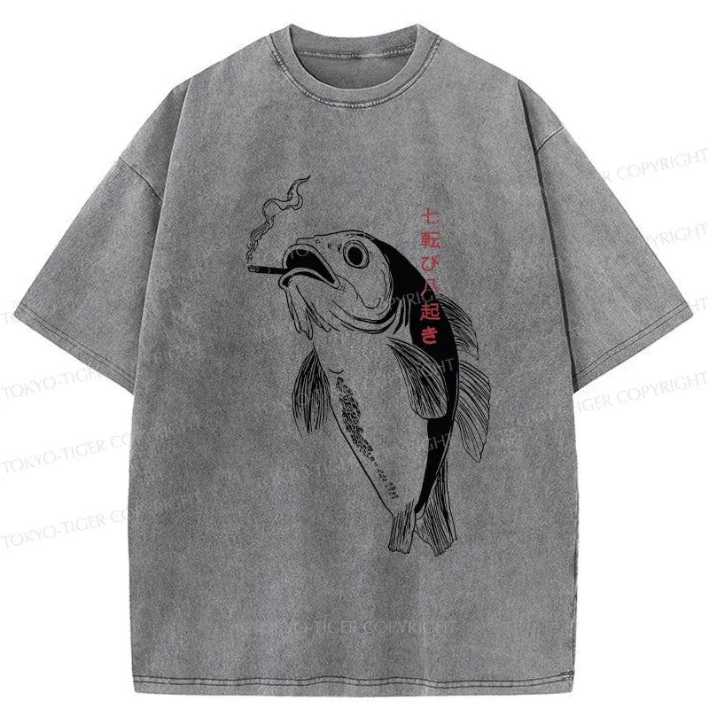 Kyoto-Lion Smoked Fish Washed T-Shirt