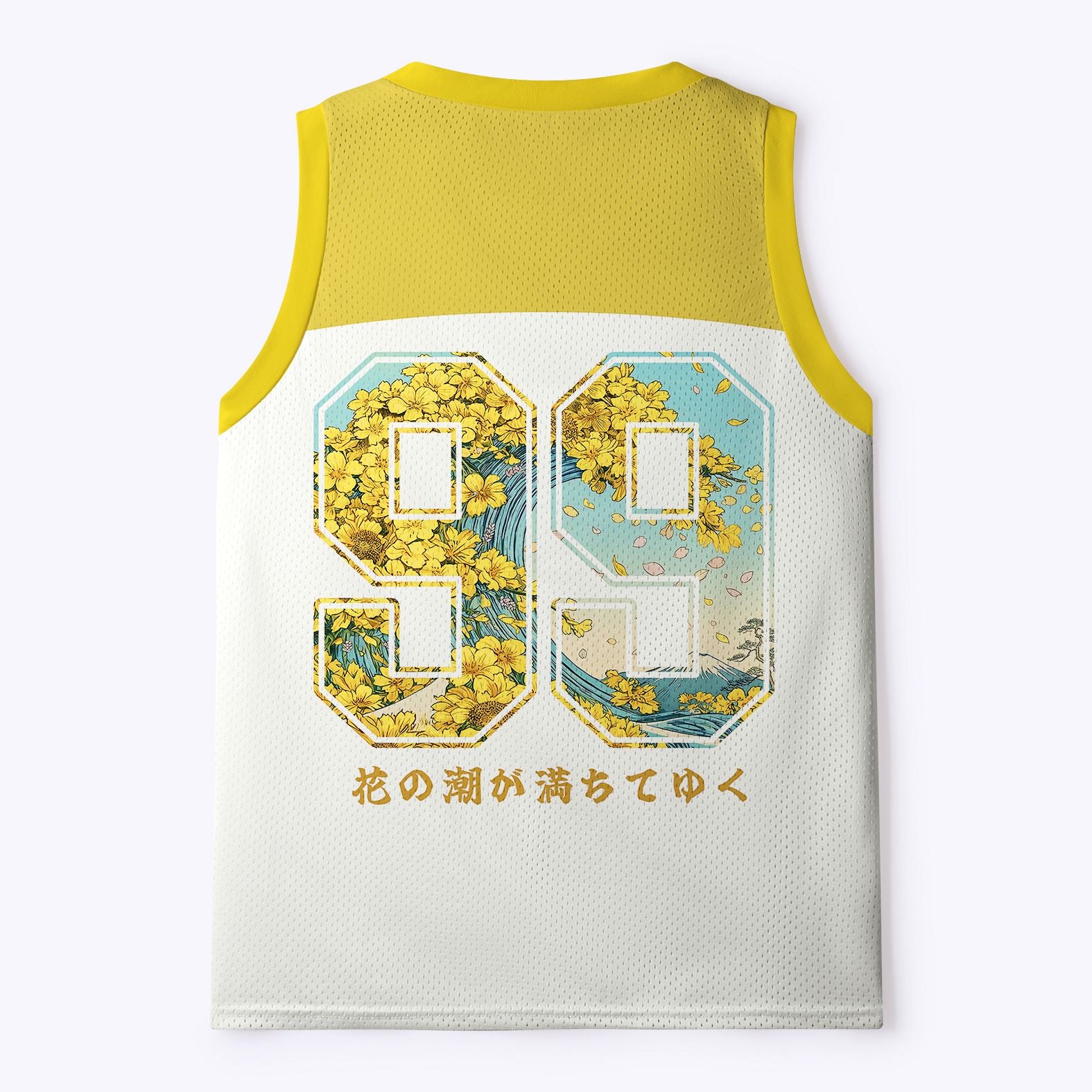 Kyoto-Lion Golden Petal Wave Mesh Tank Top