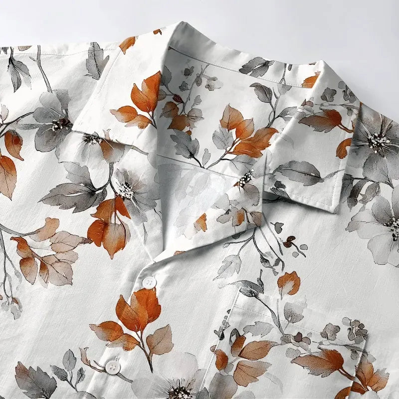 Kyoto-Lion Subtle Autumnal Leaf Aloha Hawaiian Shirt