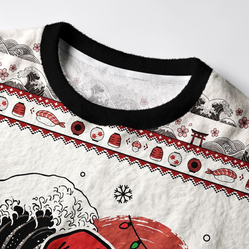 Kyoto-Lion Focused Samurai Frog Fuzzy Christmas Ugly Sweatshirt